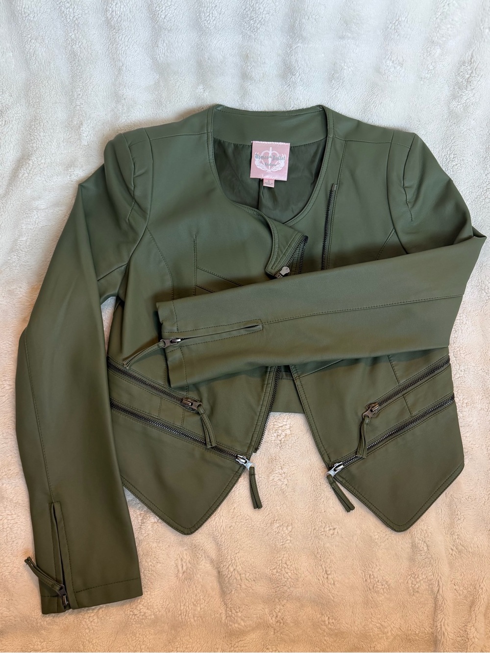 Romeo & Juliet Couture Olive Green Moto Jacket
